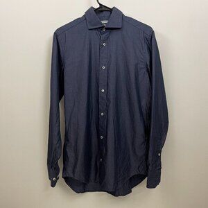 Gutteridge Mens 100% Cotton Button Up Dress Shirt Size 15/38 Navy Long Sleeve